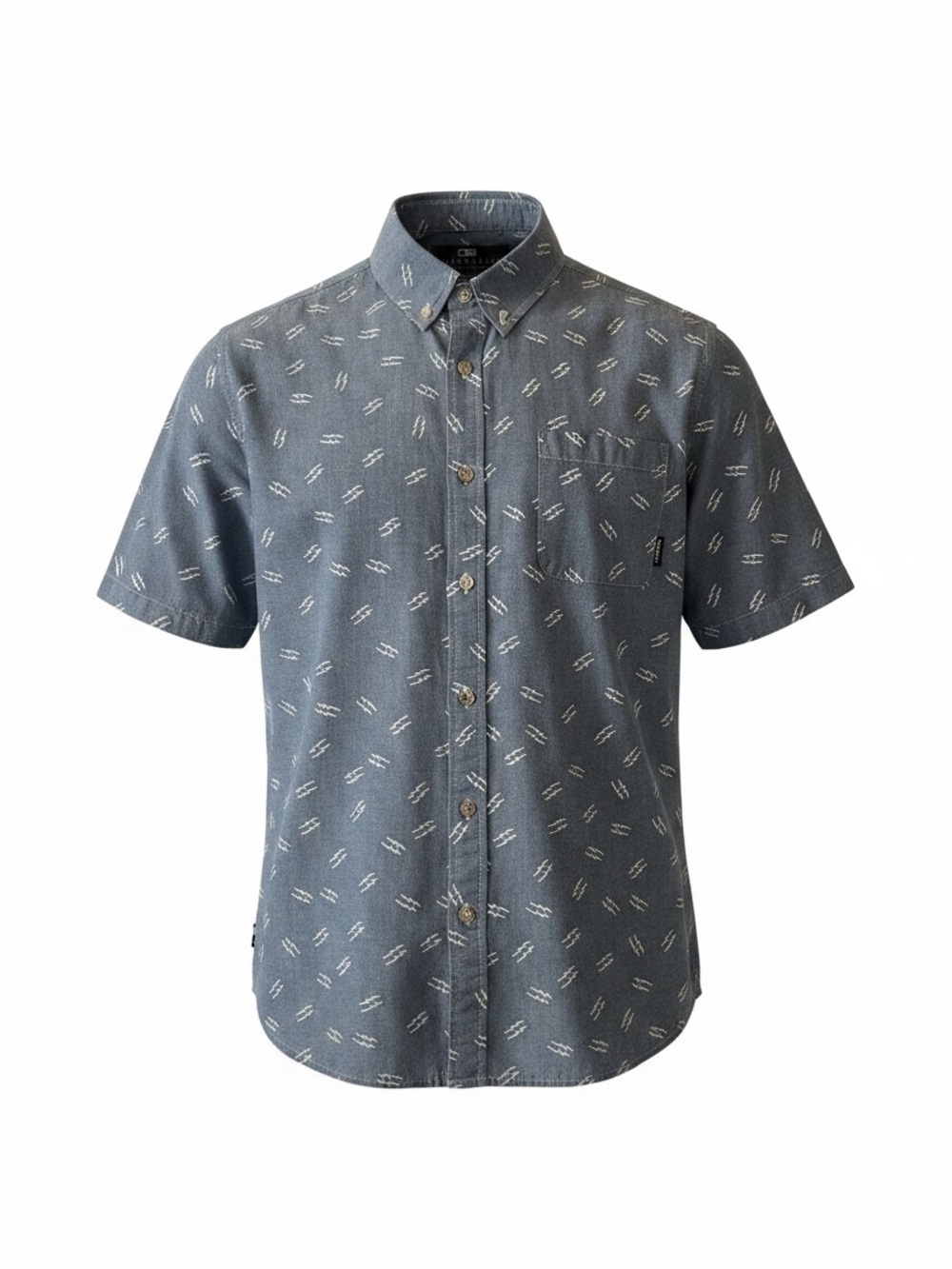 Signature Short-Sleeve Button-Down Shirt in Blue with White Print